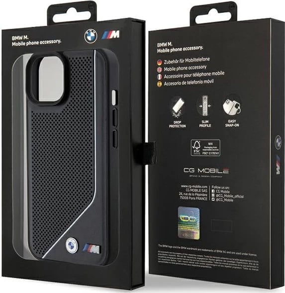 Mbështjellës BMW Perforated Twisted Line MagSafe për iPhone 15/14/13, i zi