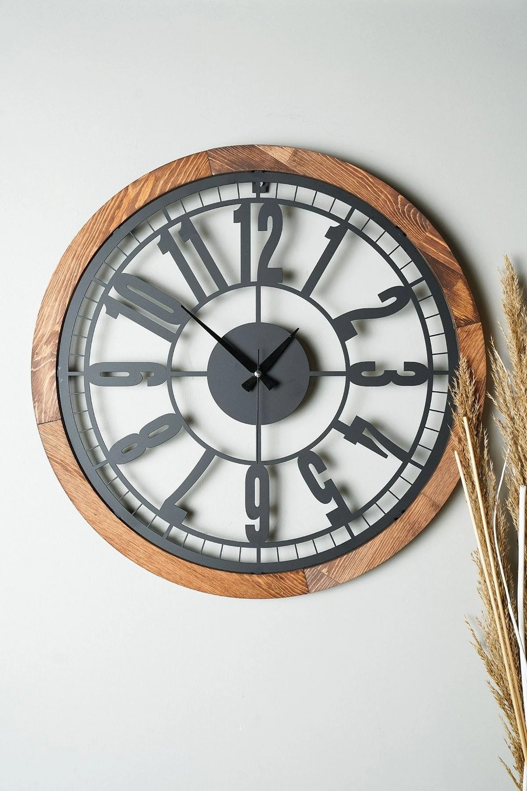 Orë muri dekorative prej metali, Wallity, Myk1192-10, ngjyrë arre dhe e zezë, 55x55cm