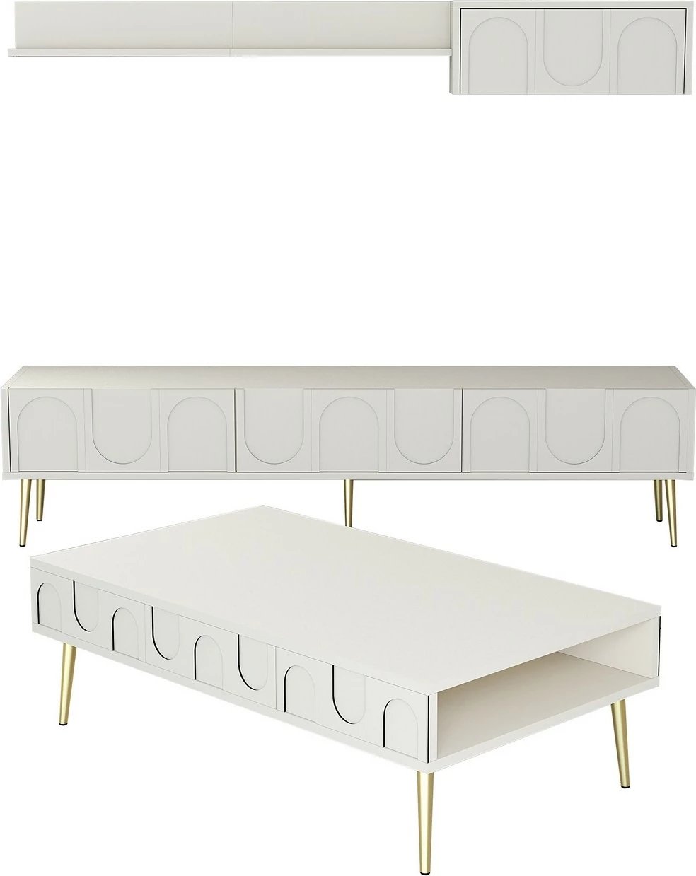 Set mobiljesh për dhomë dite, Skye Decor Lyon 3, krem, ari