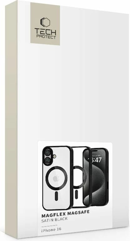 Mbështjellës Tech-Protect MagFlex për iPhone 16, MagSafe, Transparent me kornizë të zezë