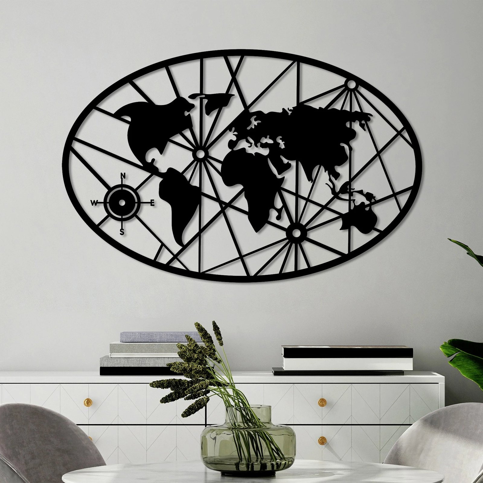 Aksesor dekorativ metalik për mur, hartë bote, Wallity, 40x62cm