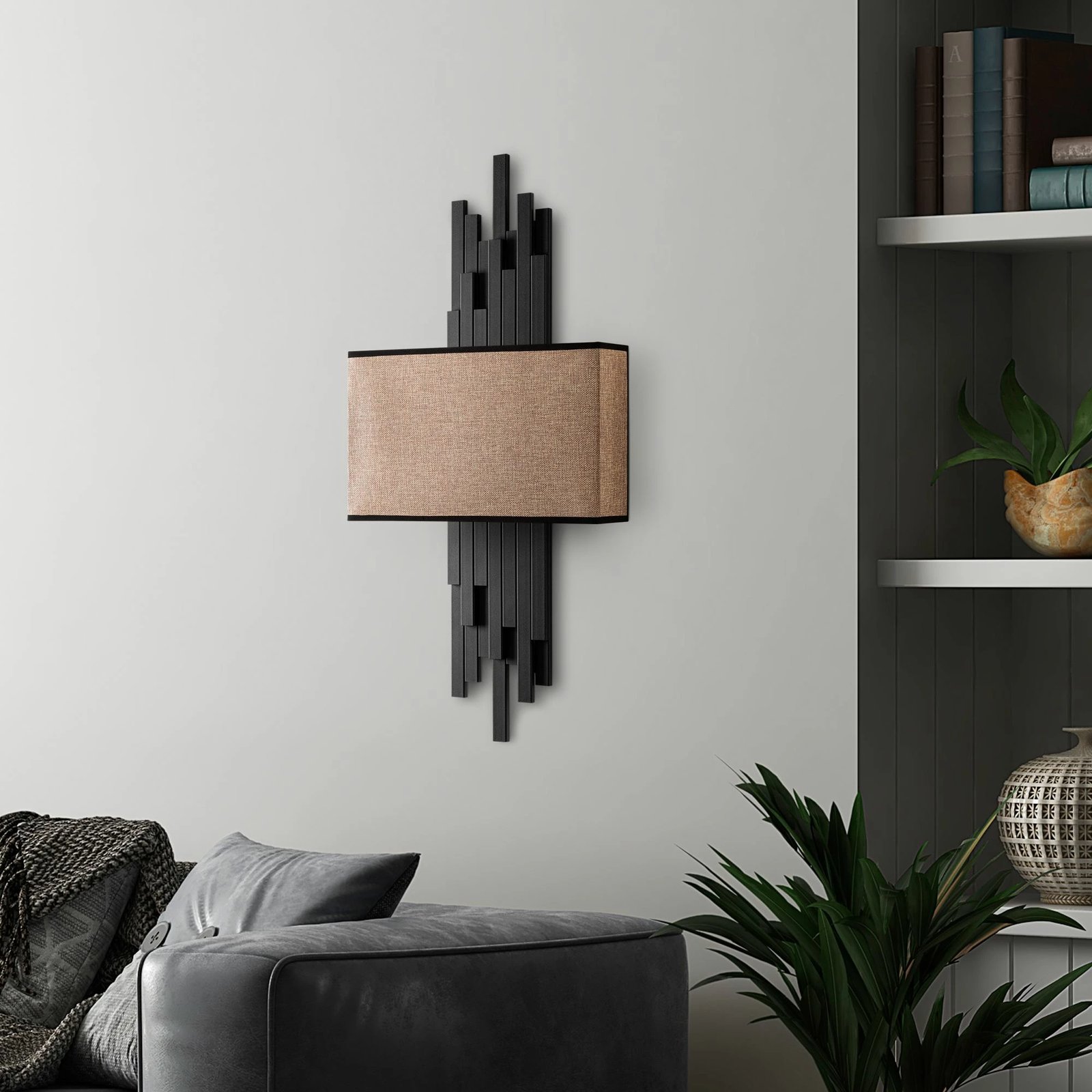 Llambë muri Opviq, Axıs - 15102, metal dhe pëlhurë, e zezë dhe kafe e çelët, 35x75x10 cm