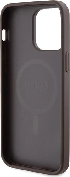 Mbështjellës Guess 4G Collection Leather Metal Logo MagSafe për iPhone 14 Pro Max, Kafe