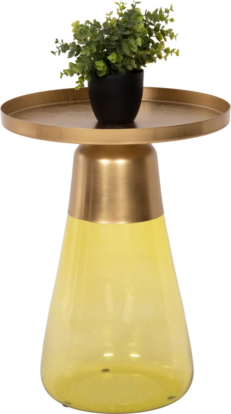 Tavolinë anësore VALERY FH9732 bazë qelqi jeshile e lehtë - majë metali në ar Φ39,5x52H cm