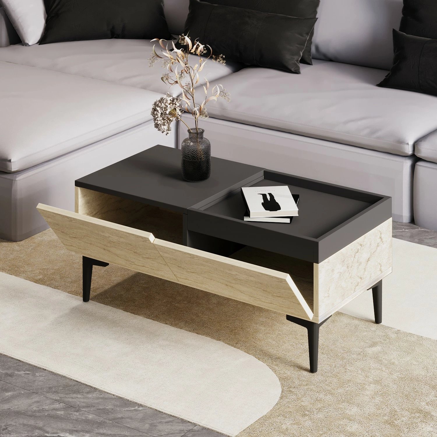 Tavolinë kafeje Skye Decor, Mia, travertin, antracit