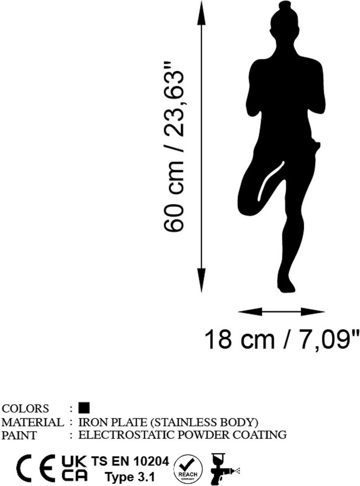 Aksesor dekorativ metalik për mur, Yoga 2, ngjyrë e zezë, Wallity, 18x60cm