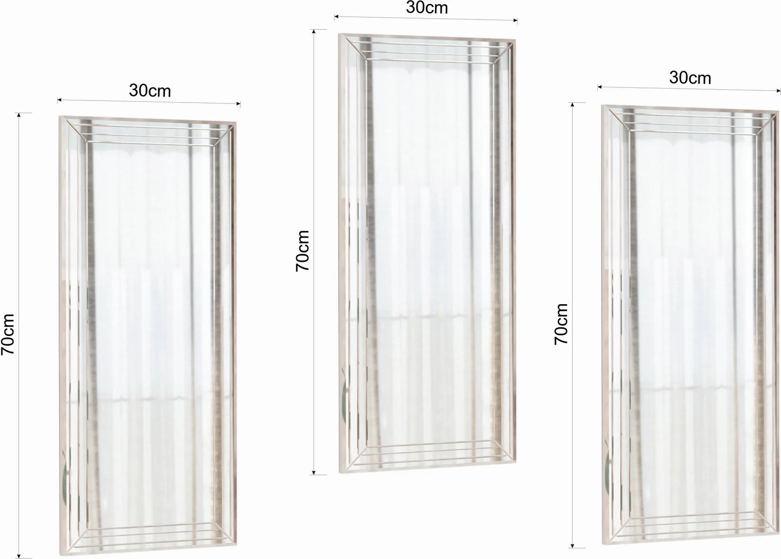 Set pasqyrash dekorative (3 copë), Hanah Home, Mini Neom, transparente