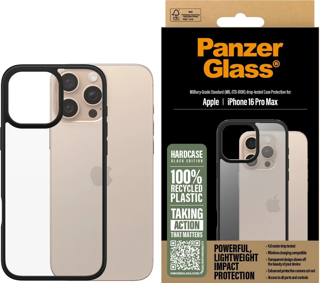 Mbështjellës PanzerGlass për iPhone 16 Pro Max, transparent, black