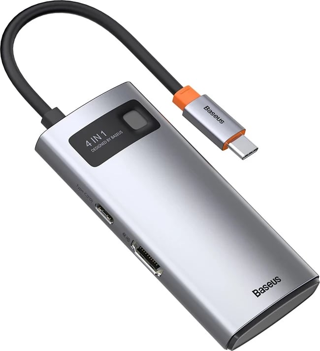 Kasë Baseus Metal Gleam Series 4in1, CAHUB-CY0G, USB-C në USB 3.0 + USB 2.0 + HDMI + USB-C PD, Gri