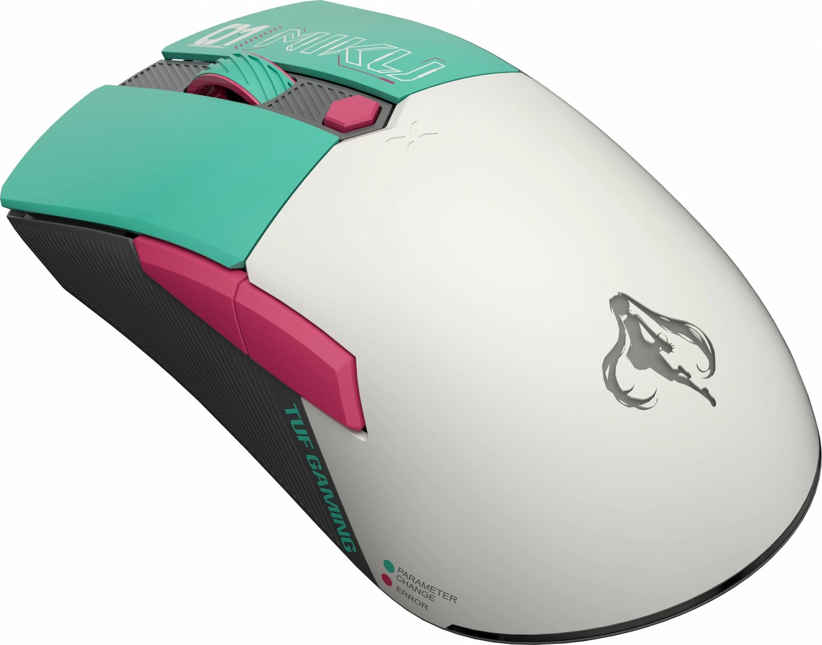 Maus wireless ASUS TUF Gaming Mini Hatsune Miku Edition, gaming, turkuaz/rozë