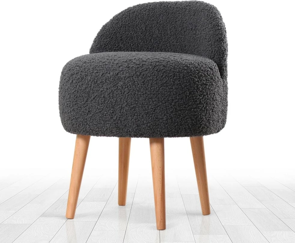 Puf me pelush të errët, këmbë druri, Rufmee, ngjyrë gri e errët