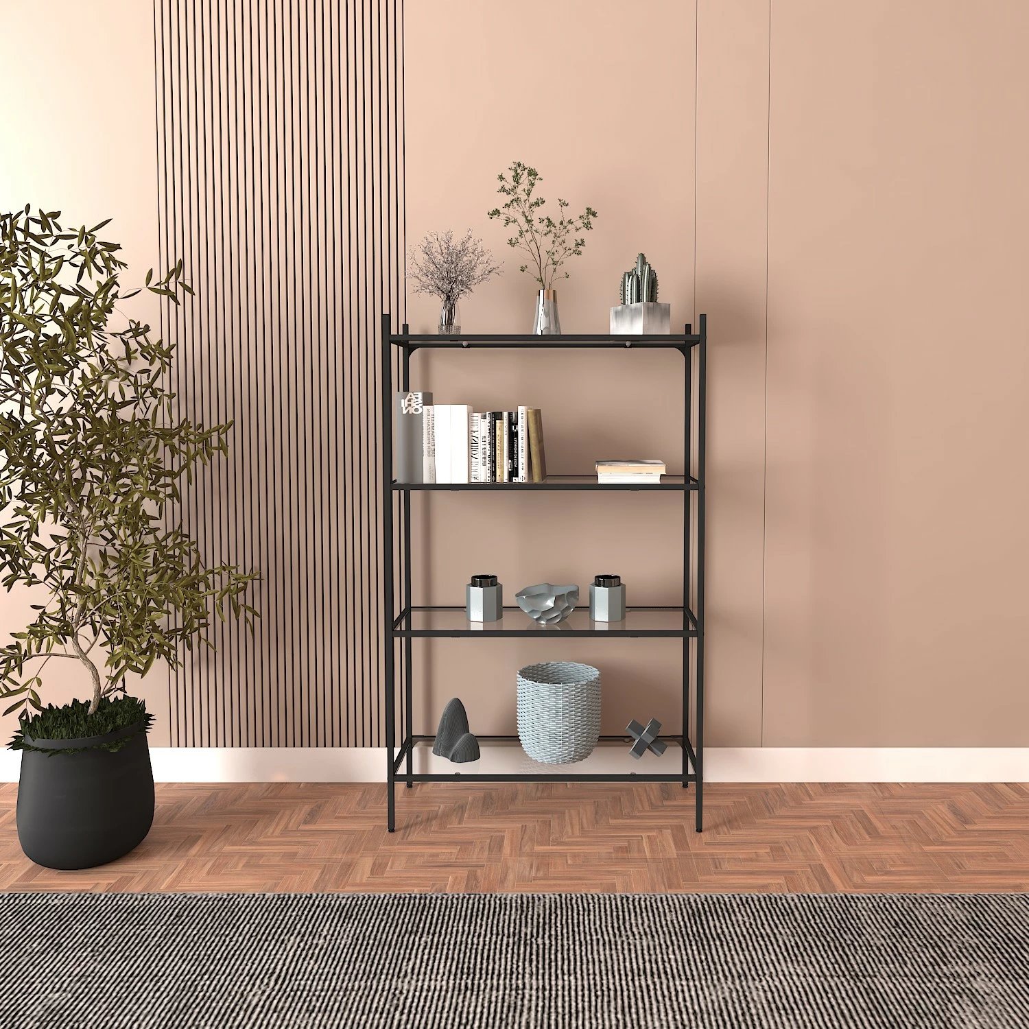 Raft librash Hanah Home Marta, ngjyrë e zezë, xham