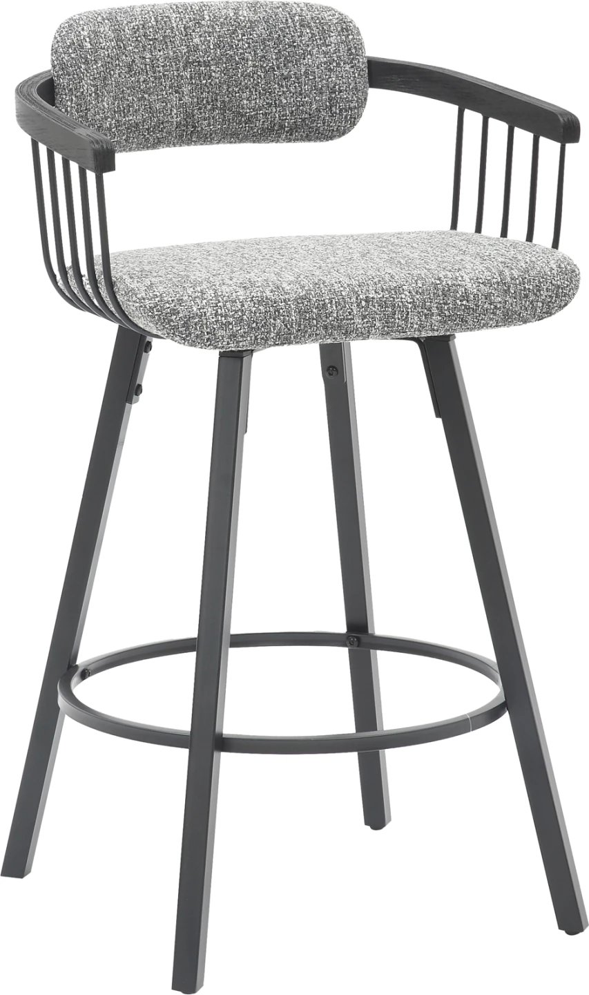 Karrige për bar rrotulluese LANG FH9990.02, kornizë metali e zezë, pëlhurë gri, 51.5x48.5x89.5H cm