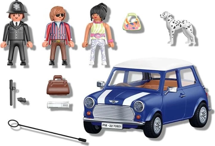 Set lodrash Playmobil Mini Cooper 70921 me 3 figurina dhe aksesorë, blu