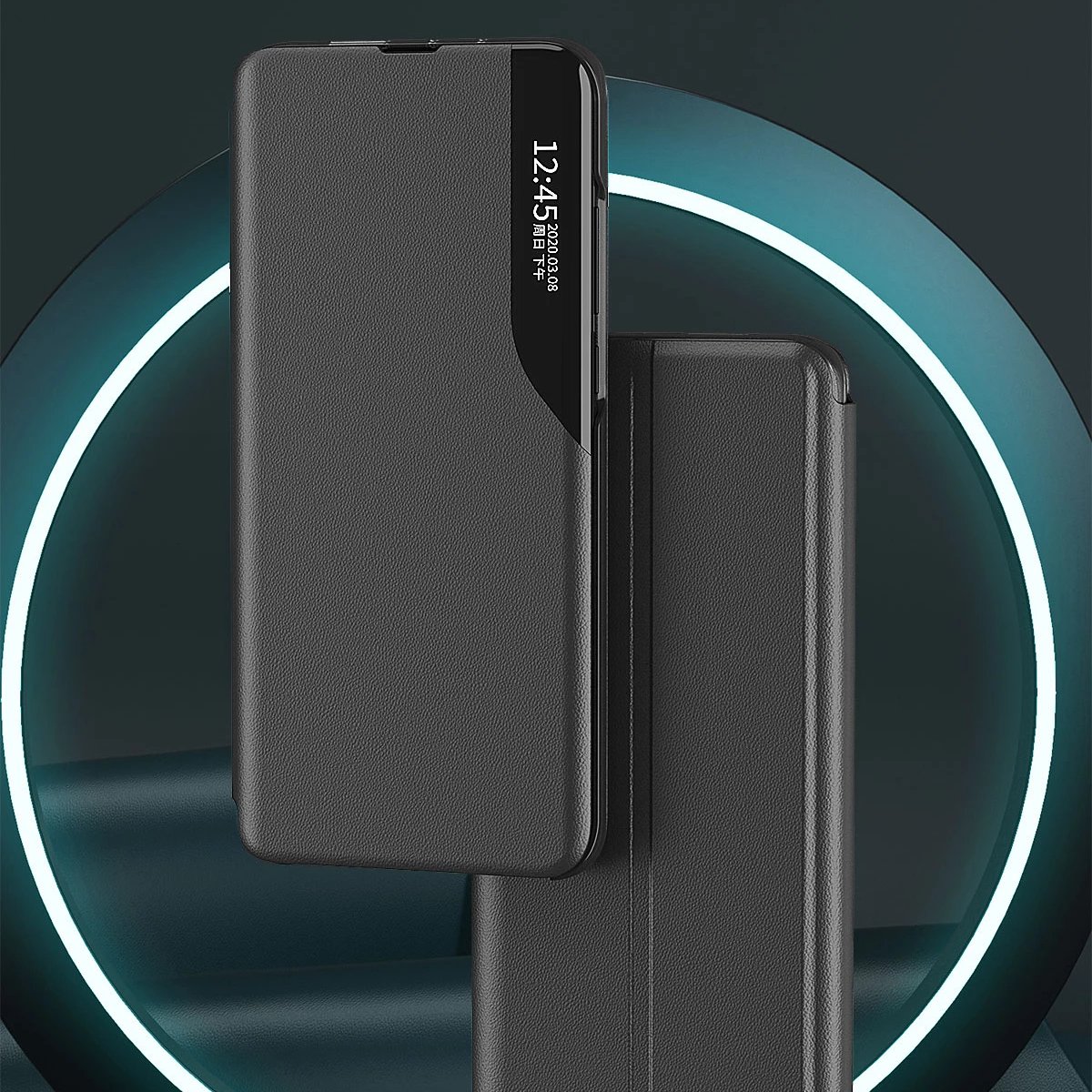 Mbështjellës Hurtel Eco Leather View Case për Samsung Galaxy S22+, me kapak dhe mbajtëse, Kuq