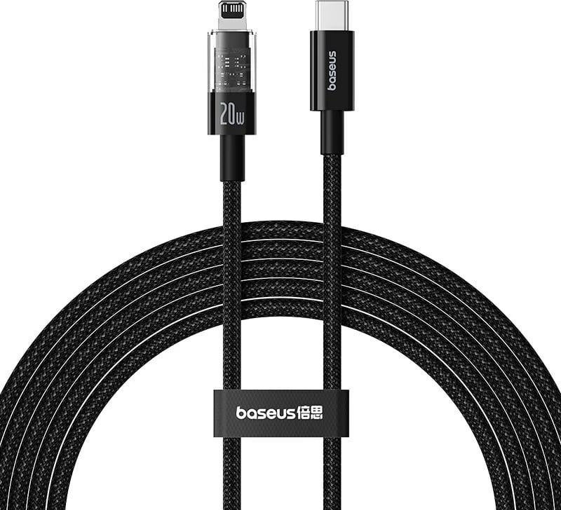 Kabllo karikimi Baseus Gem USB-C në iP, 2 m, 20 W, E zezë