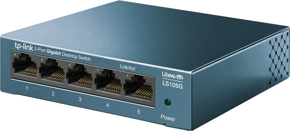 Switch TP-Link 5-Port 10/100/1000Mbps, Gigabit Ethernet, i montueshëm në mur, ngjyrë blu
