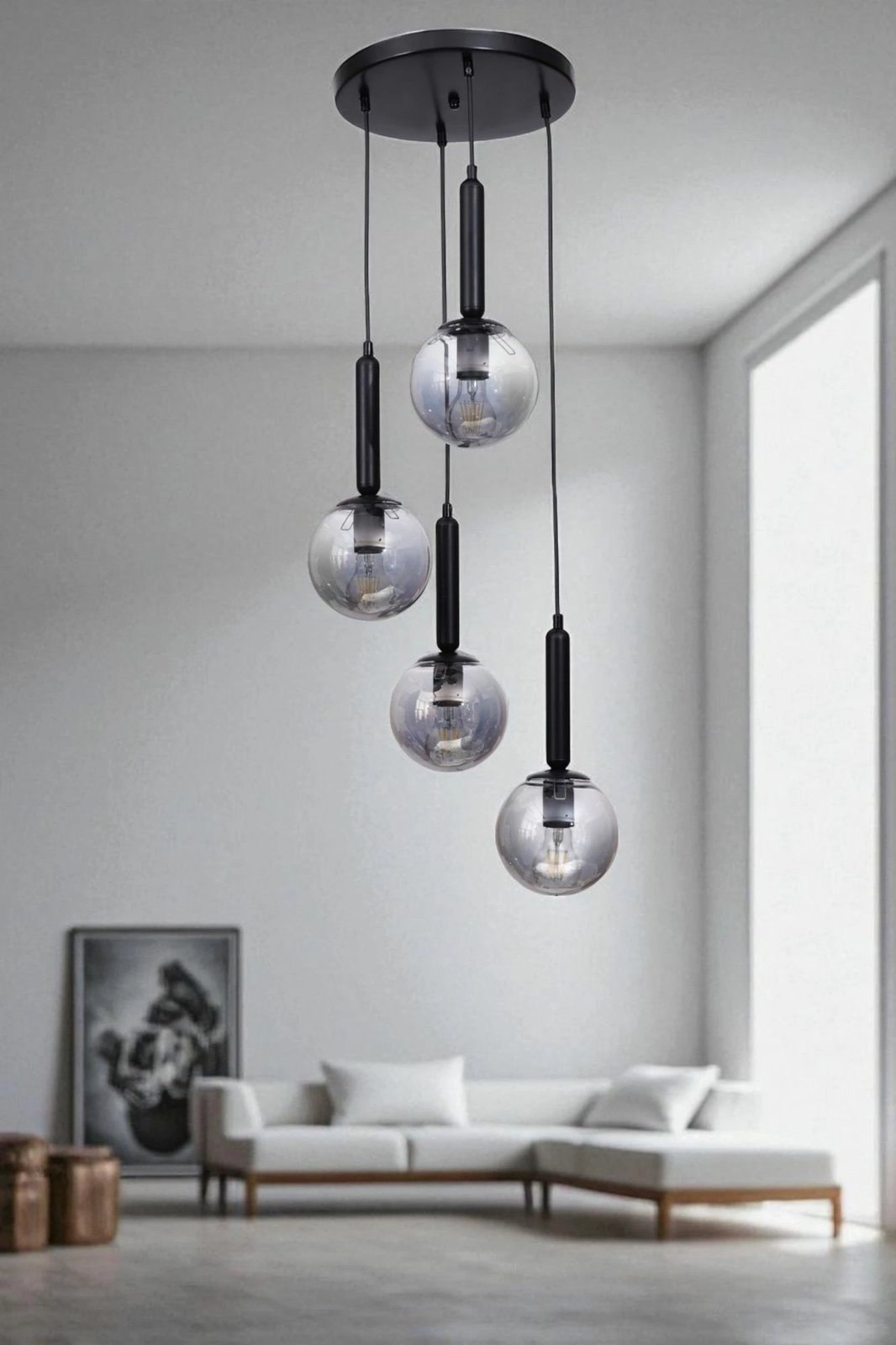 Llambë tavani Opviq, 9059-4, metal e xham, ngjyrë gri e zezë