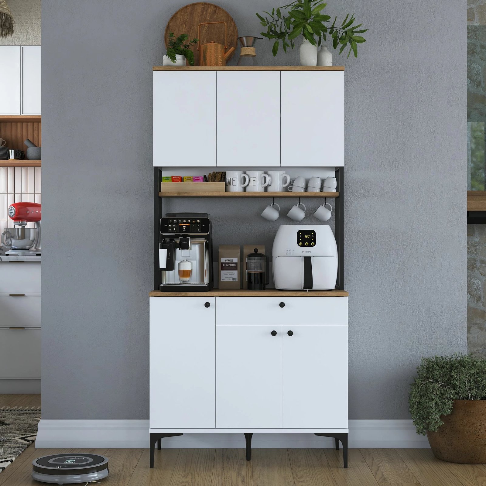 Dollap shumëfunksional Skye Decor, JE197 - 3806, ngjyrë arre dhe e bardhë