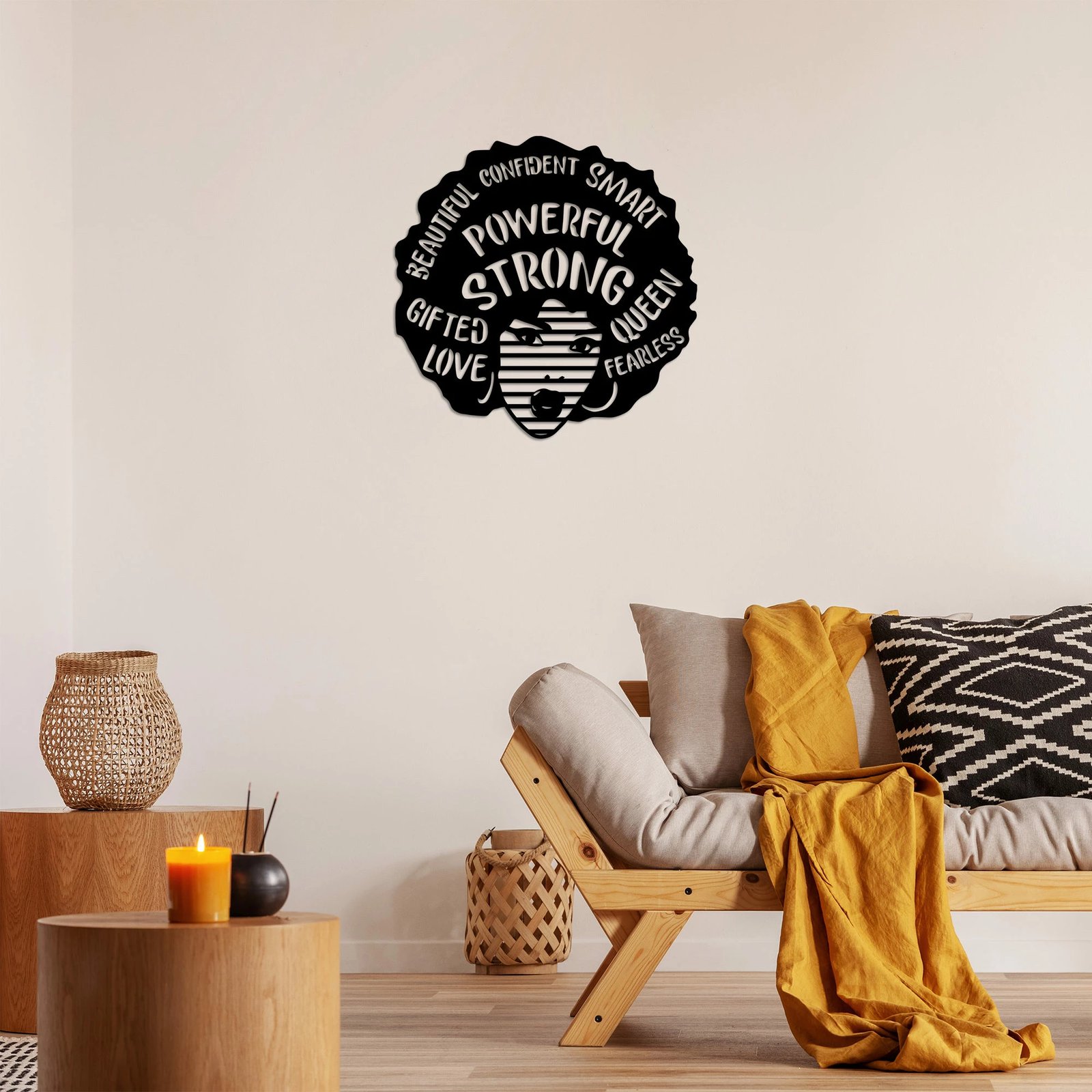 Aksesor dekorativ metalik për mur, Wallity, Powerful Strong, 70x70cm