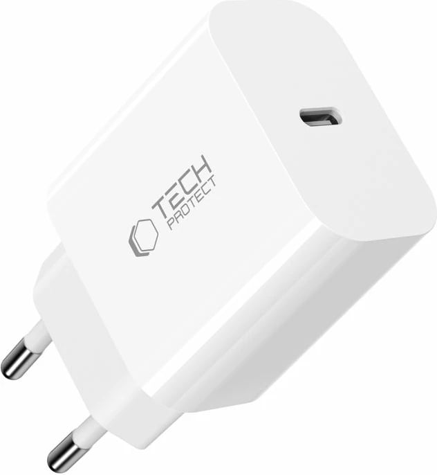 Karikues muri Tech-Protect NC20W me USB-C, 20W, me kabllo USB-C, Bardhë
