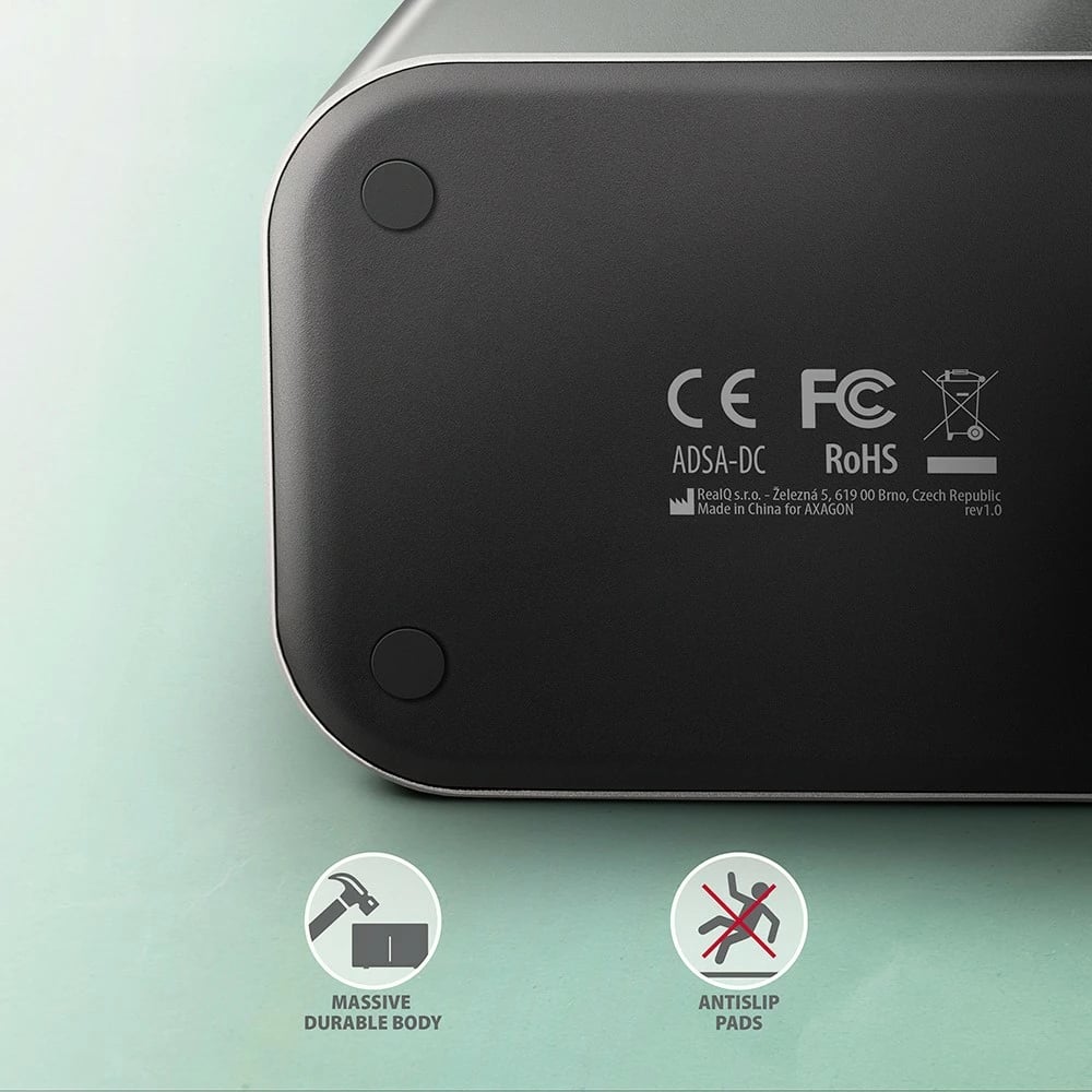 Stacion dokimi AXAGON ADSA-DC, për 2x HDD/SSD 2.5"/3.5", USB 3.2, Gri