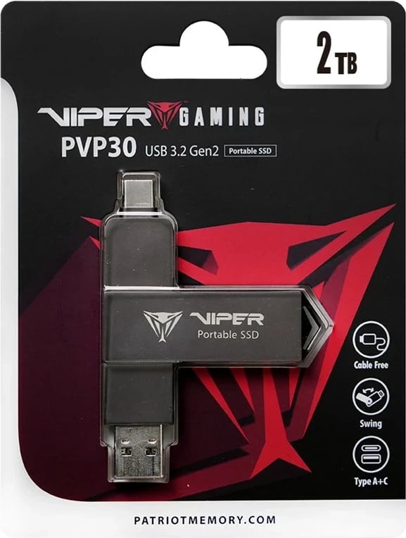 SSD i jashtëm Patriot Viper PVP30 Duo Compact 2TB, USB A+C 3.2 Gen2