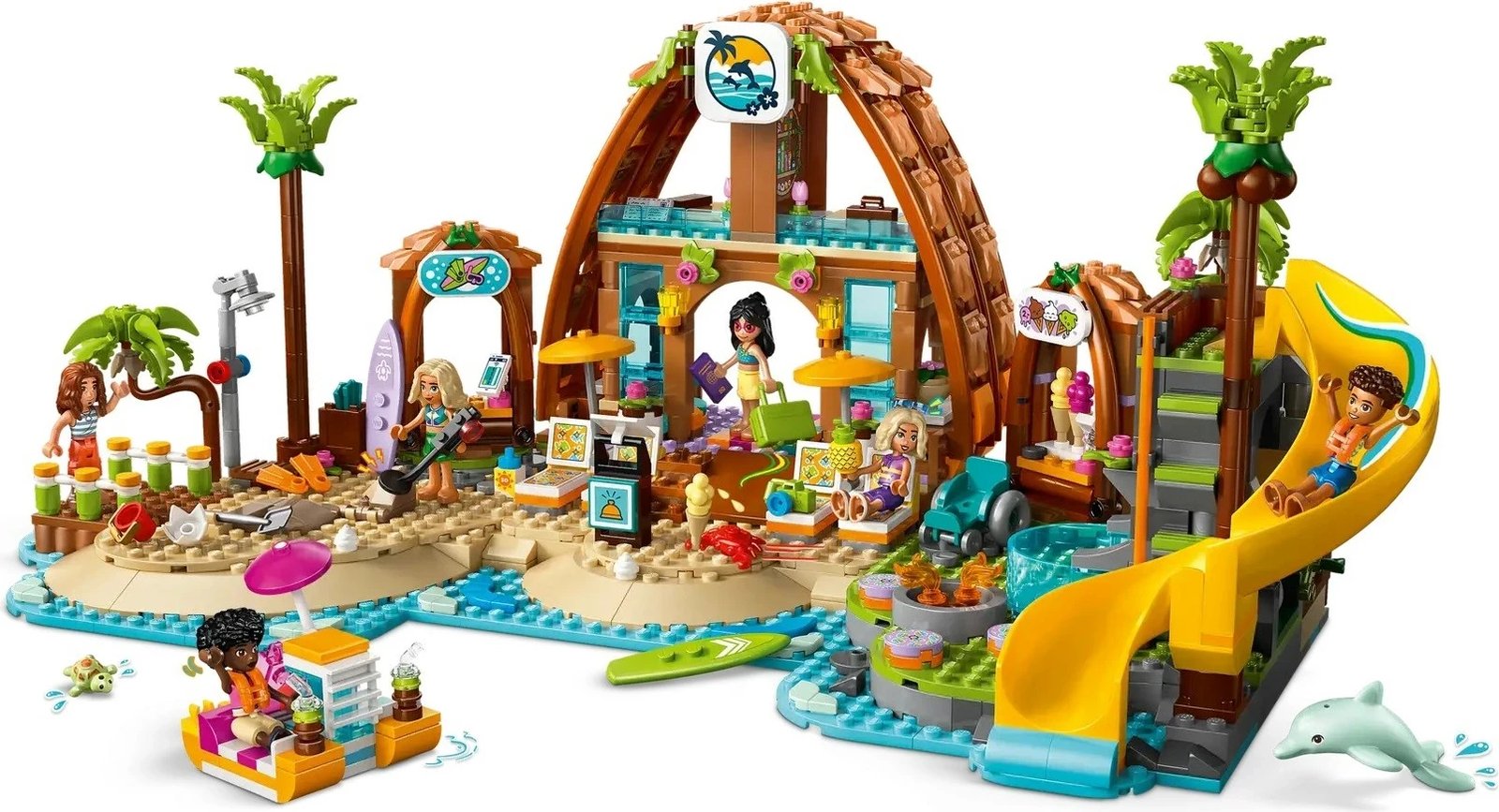 Set LEGO Friends Family Vacation Beach Resort 42673, 6 minifigura, për fëmijë 8+