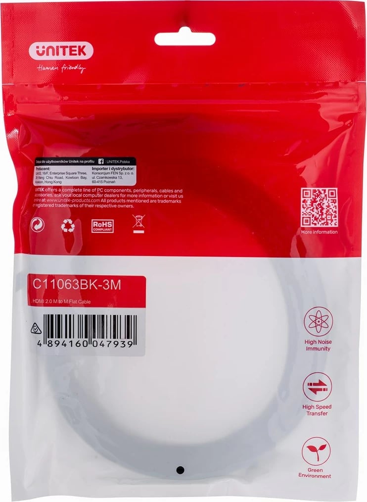 Kabllo HDMI UNITEK C11063BK-3M, 3m, e zezë
