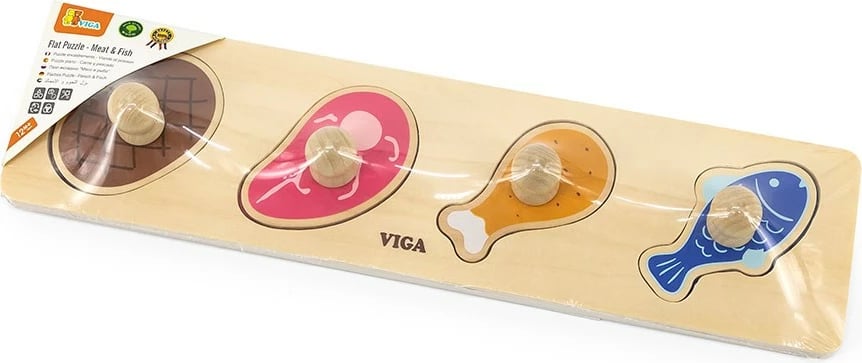 Puzzle druri me doreza, Viga Food, 4 copa, 32x3x7.5 cm, 12m+, shumëngjyrë