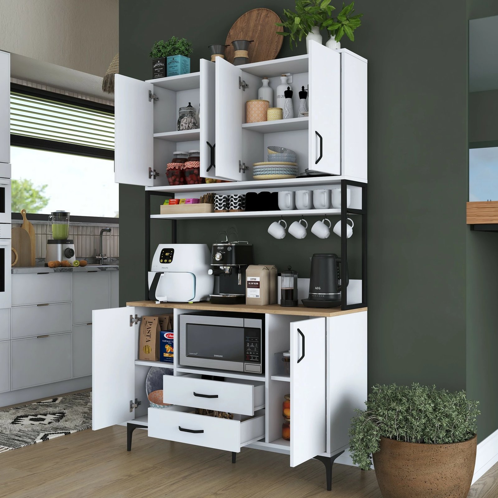 Dollap multifunksional Hanah Home, JE169 - 3260, ngjyrë e bardhë dhe arre