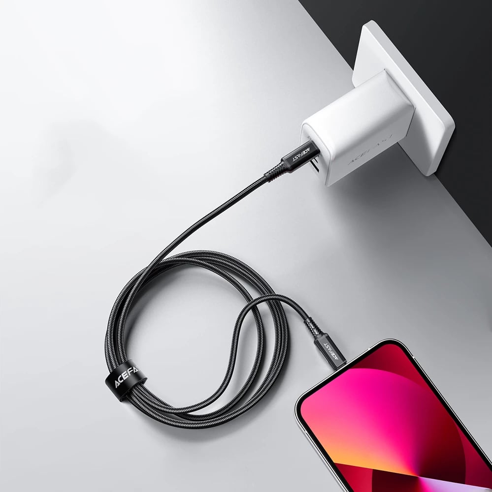 Kabllo Acefast C4-01, USB-C në Lightning, 1.8m, 30W, e zezë