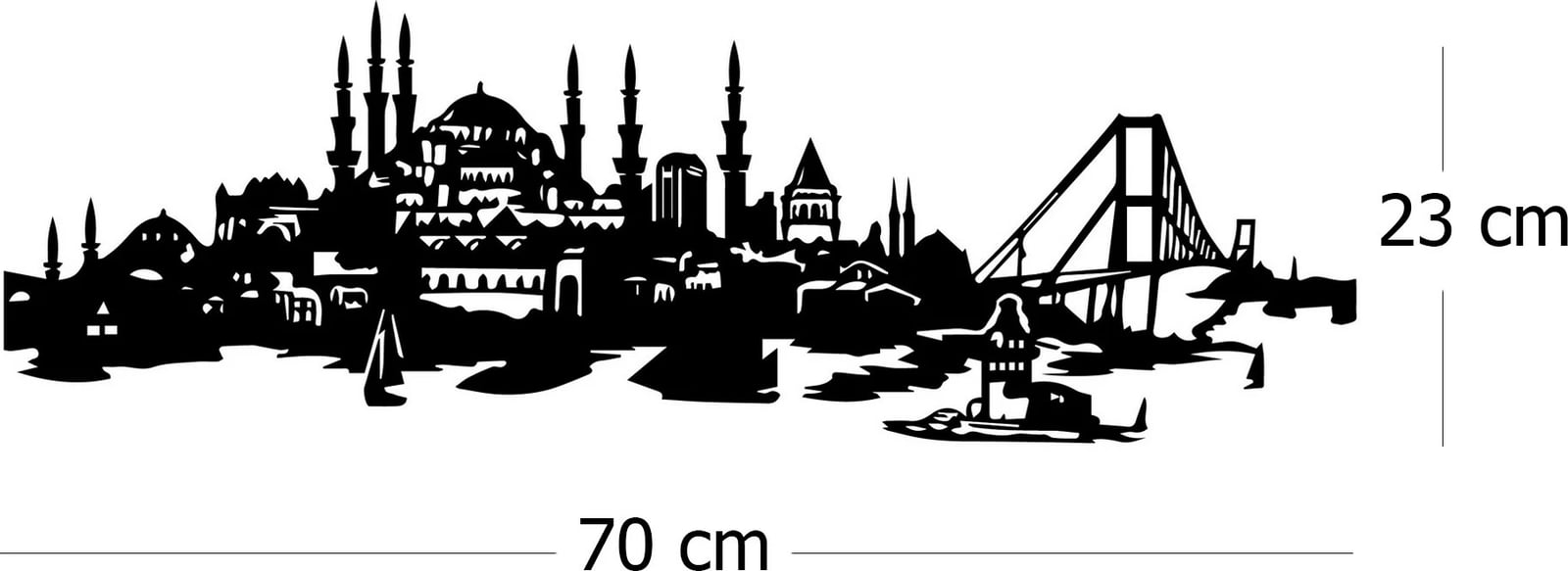Aksesor dekorativ metalik për mur, Wallity, Şehr-i İstanbul, ngjyrë e zezë, 70x23cm