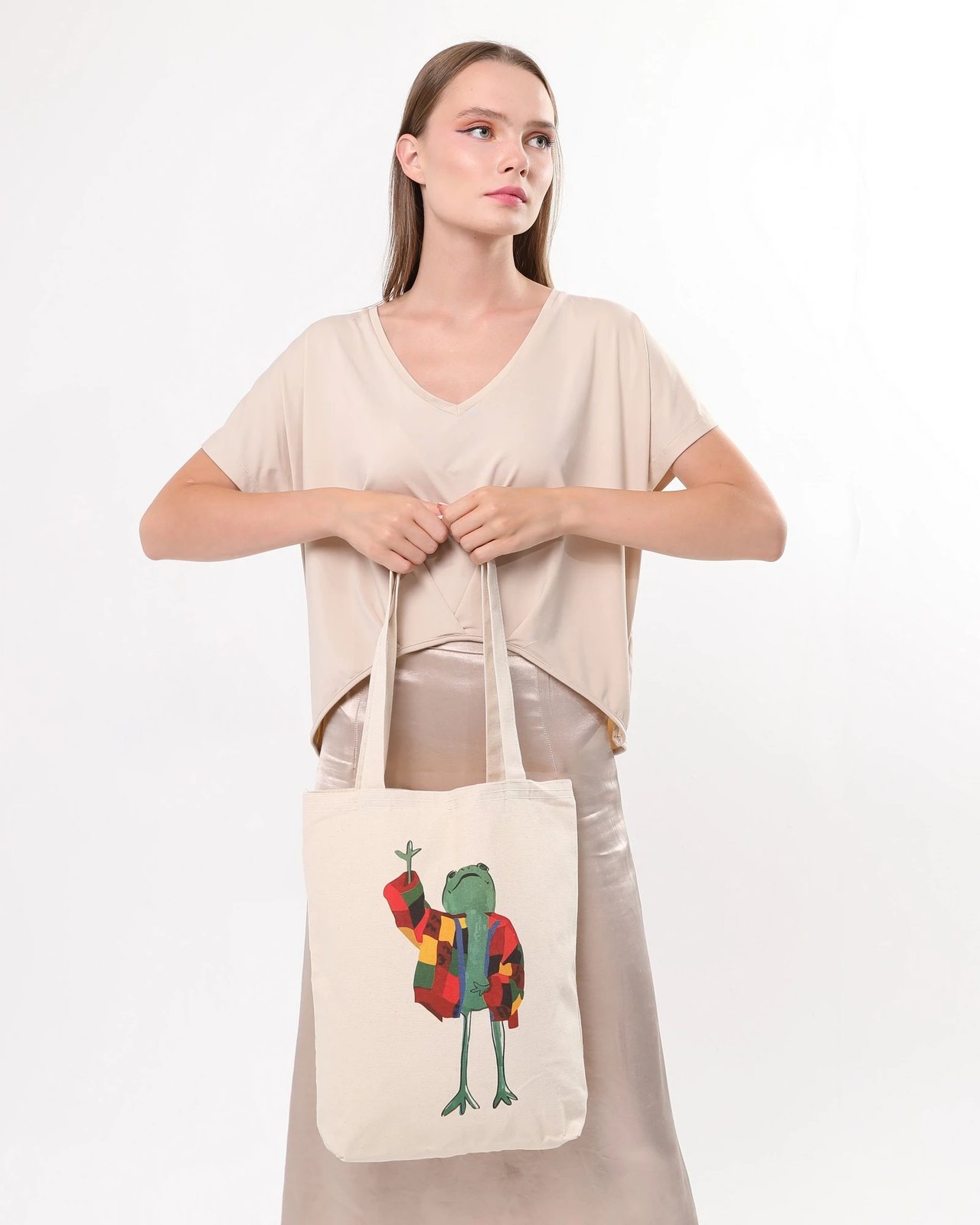 Tote bag Zoozie Bags, krem, 35x40x8cm, model me bretkosë