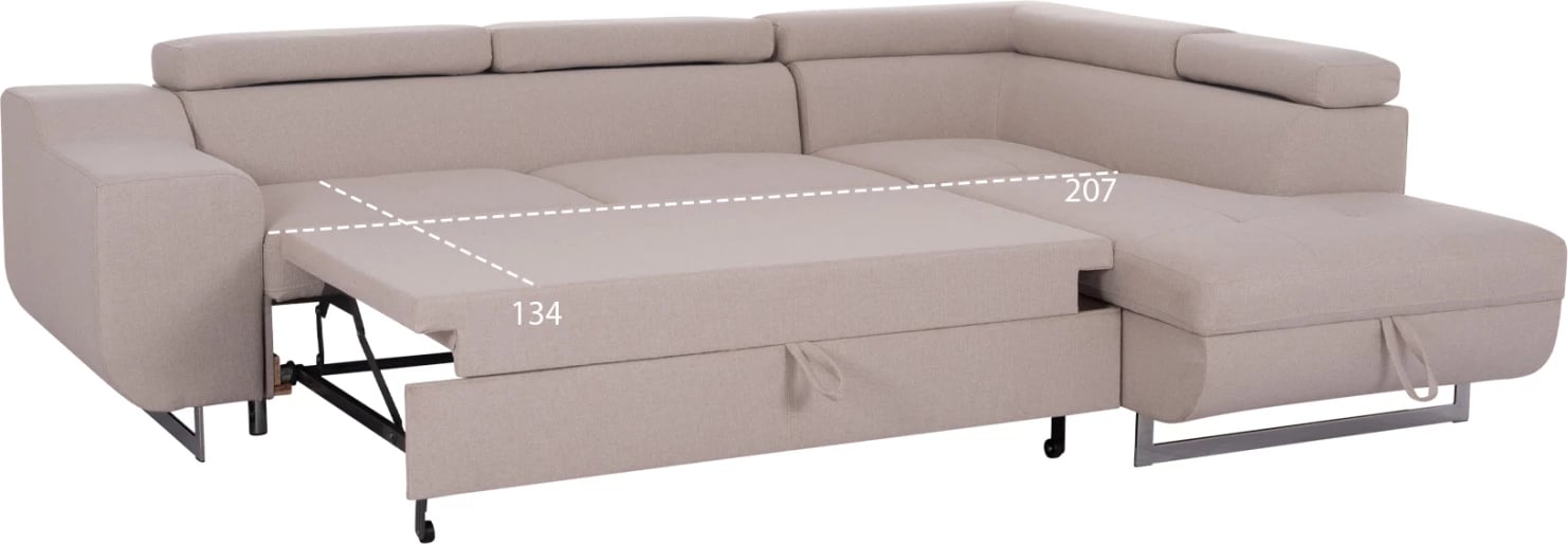 Kënd-sofë me hapësirë për depo, Encore FH3301.03R, material bezhë, 285x205x90cm