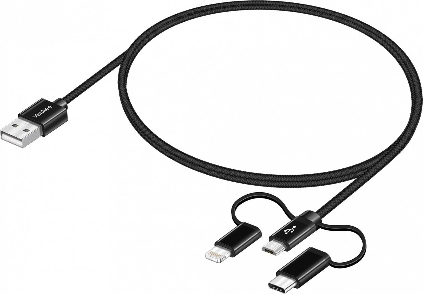Kabllo universale YENKEE YCU 400BK, 1m, USB A në USB C/Micro USB/Lightning, e zezë Kabllo universale YENKEE YCU 400BK, 1m, USB A në USB C/Micro USB/Lightning, e zezë