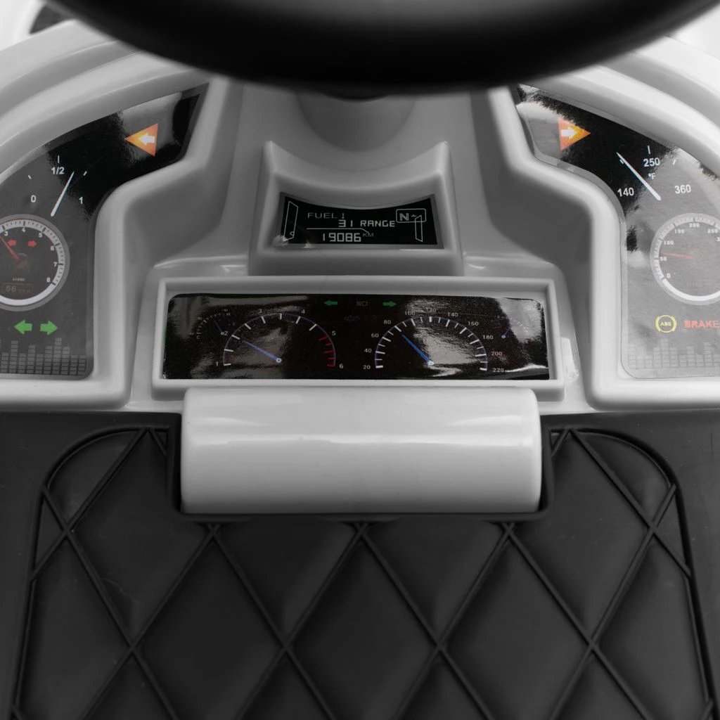 makinë ride-on për fëmijë, Baby Mix RACER, 12m+, ngarkesë 25 kg, ndarje nën sedilje, panel zëri, e bardhë