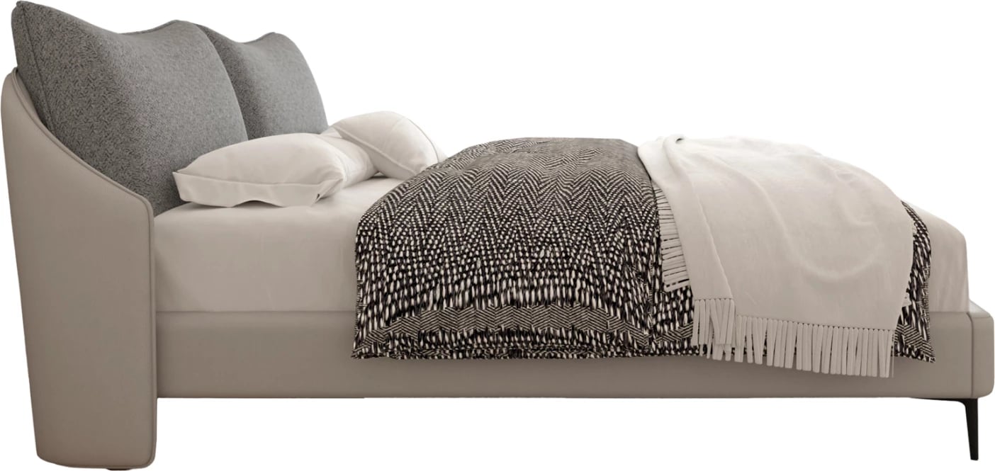 Krevat dopio Brittania, material stof & PVC, ngjyrë gri, këmbë metalike të zeza, për dyshek 160x200cm