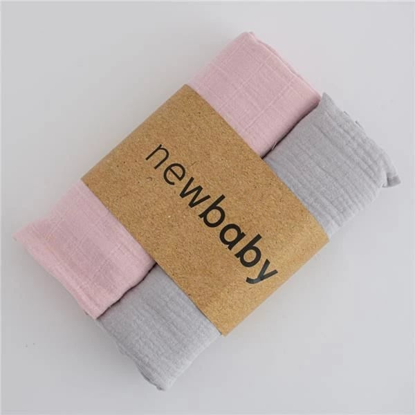 pelena muslin, New Baby, 60x80 cm, set 2 copë, rozë dhe gri