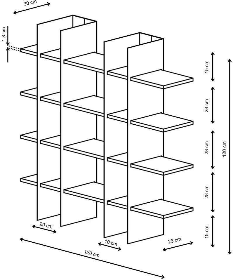 Raft librash Skye Decor, SHB-017, ngjyrë e zezë, 120x31x120cm