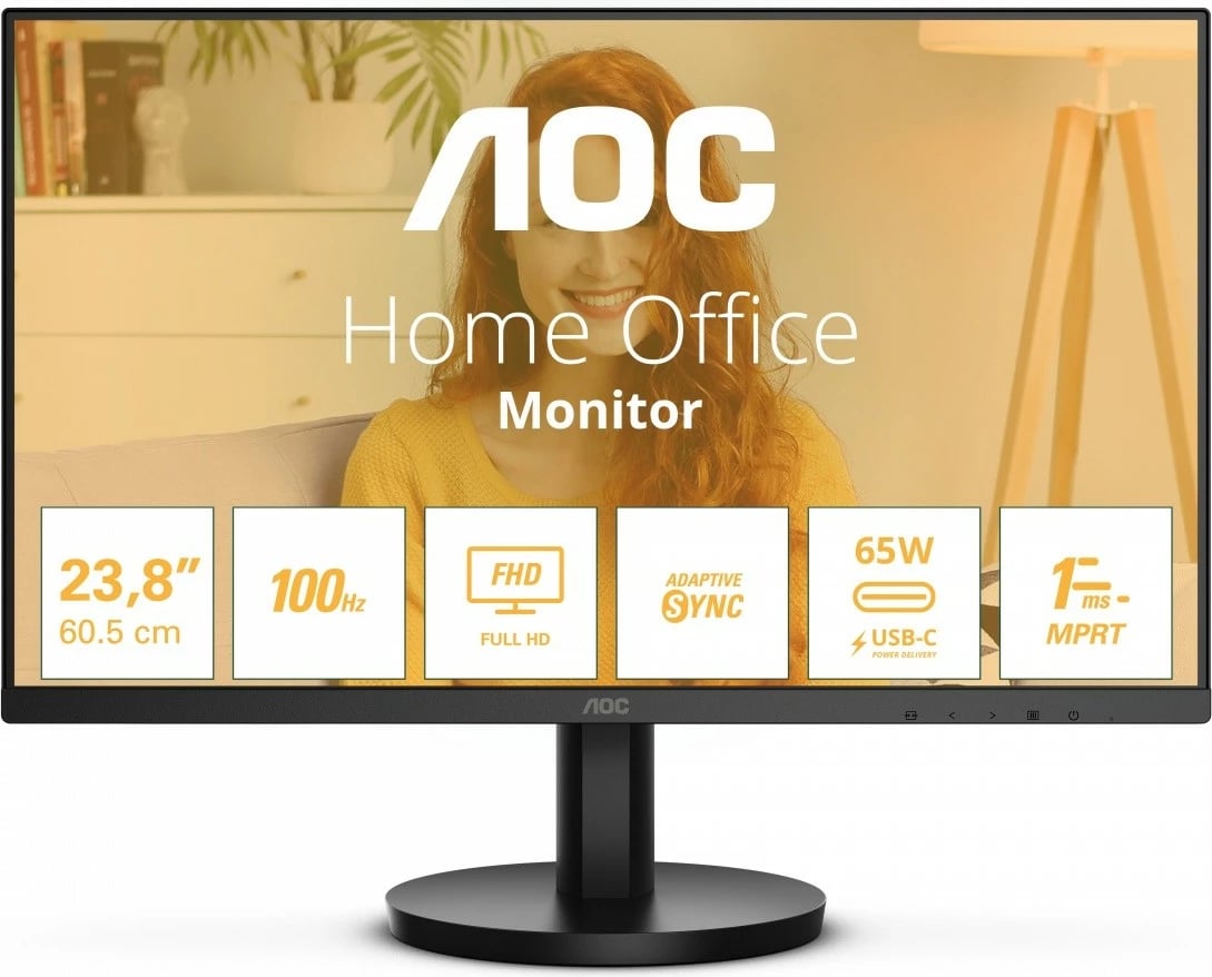 Monitor AOC 24B3CA2, 23.8 inç, IPS, 100Hz, Full HD, HDMI, USB-C, i zi