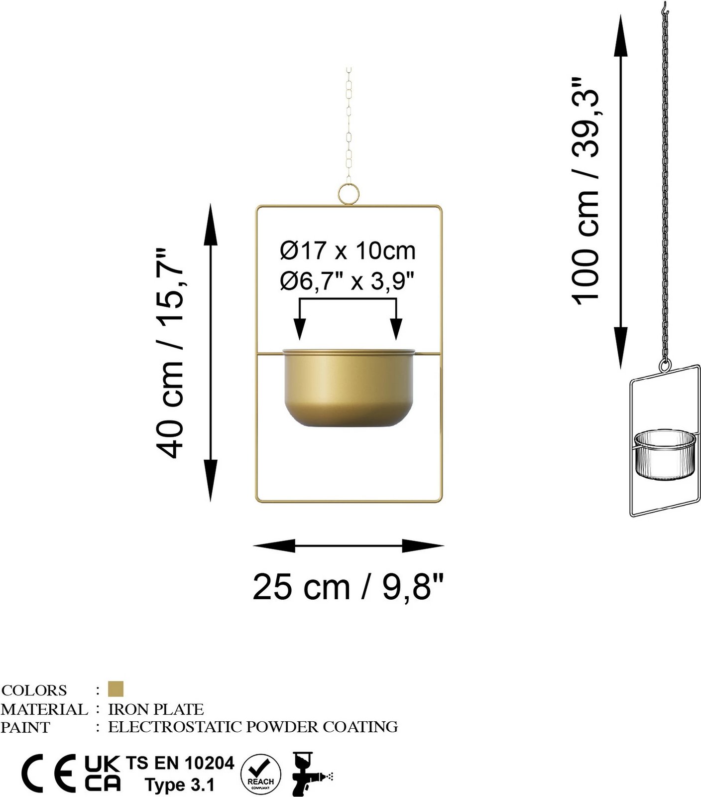 Vazo dekorative e varur, ngjyrë ari, Aberto Design, 25x40x17cm