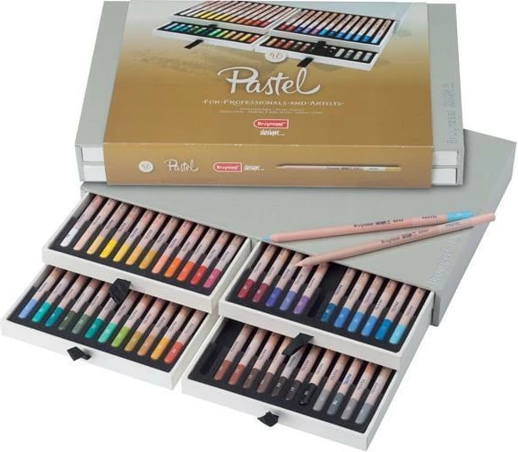 Ngjyra pastel Talens Bruynzeel 48 copë, kuti druri