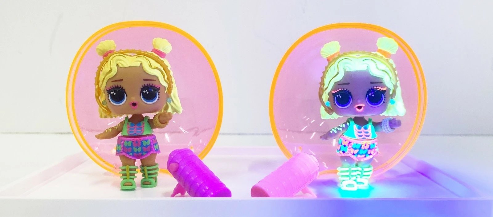 Kukull L.O.L. Surprise Neon Pop Stars Mix, MGA, 120674-EUC, me aksesorë dhe dritë UV