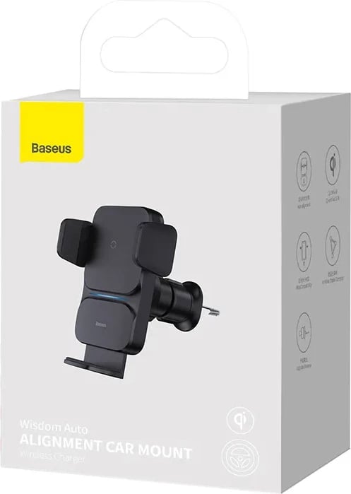 Mbështjellës Baseus Wisdom CGZX000001 për makinë, me karikim wireless 15W, i zi