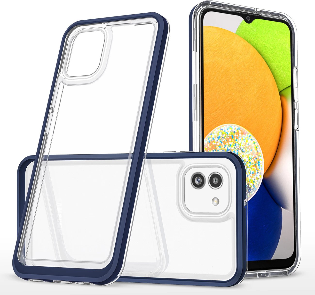 Mbështjellës Hurtel Clear 3in1 për Samsung Galaxy A03, kornizë kaltër, transparent