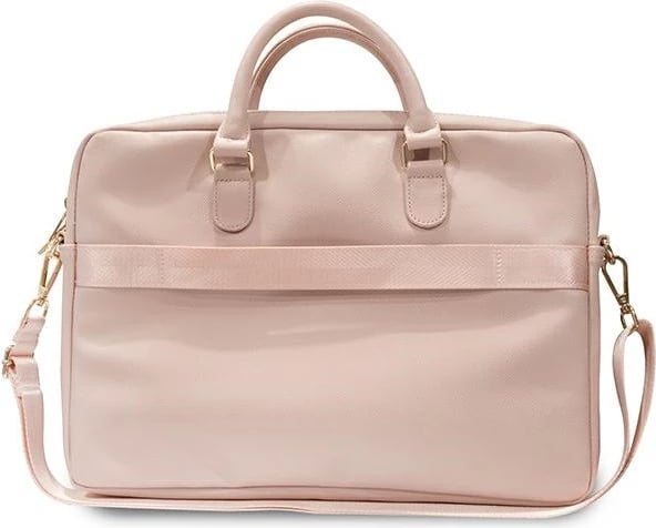 Çantë laptopi Guess ZIP Leather Triangle, 16 inç, lëkurë eko, Rozë