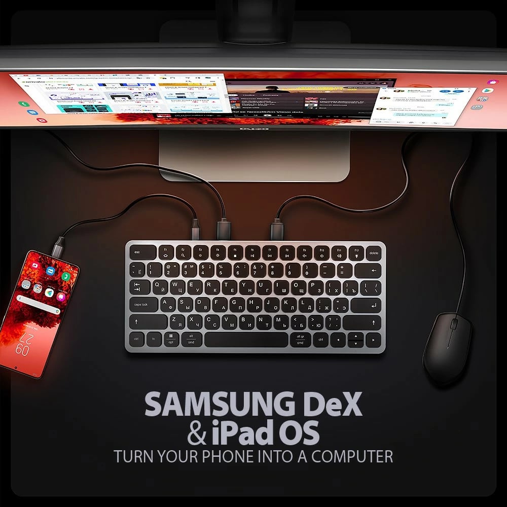 Tastierë AXAGON HMC-KB-CRL me hub USB-C 9-në-1, layout cirilik, 60cm, Gri Tastierë AXAGON HMC-KB-CRL me hub USB-C 9-në-1, layout cirilik, 60cm, Gri