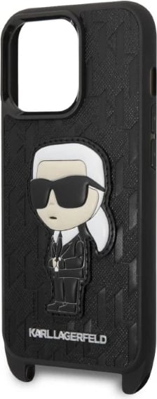 Mbështjellës Karl Lagerfeld KLHCP14LSTKMK për iPhone 14 Pro 6.1", Monogram Ikonik Patch, i zi me rrip