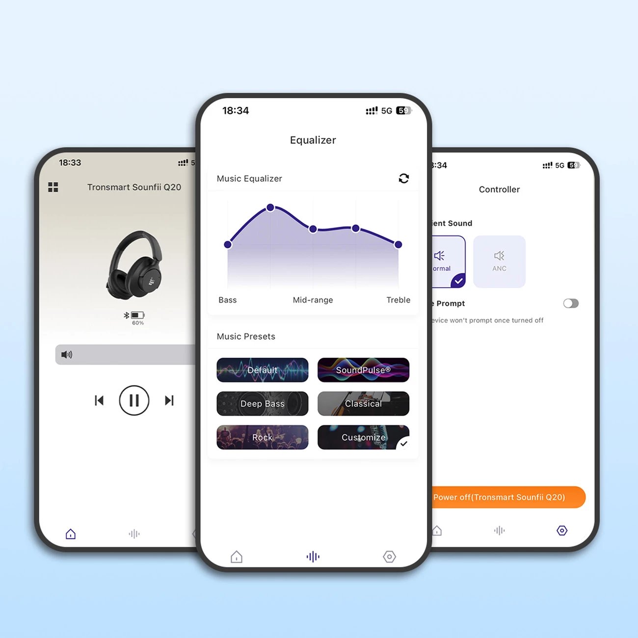 Kufje Tronsmart Sounfii Q20 ANC, Bluetooth 5.3, On-Ear, të bardha